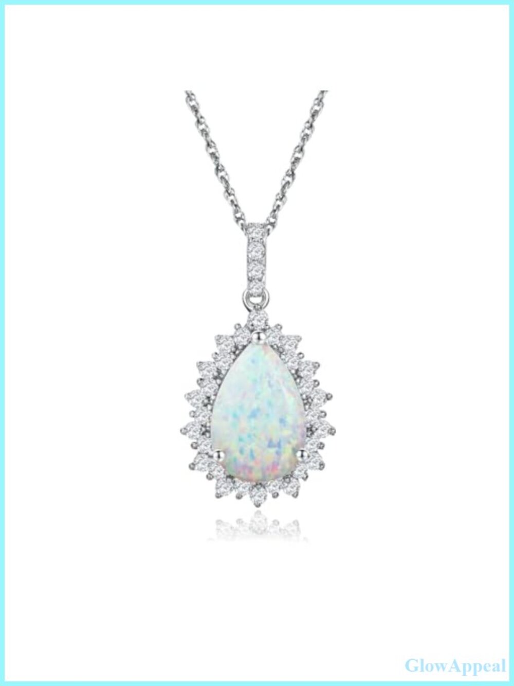 Sterling Silver Opal Teardrop Pendant Necklace Created White Sapphire
